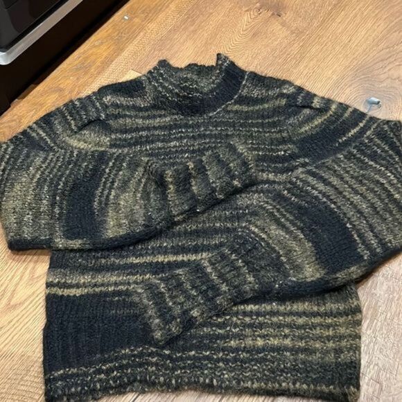 Veronica Beard Black Green Sweater Alston Alpaca Knit Balloon Sleeve MockNeck XS - Picture 1 of 4